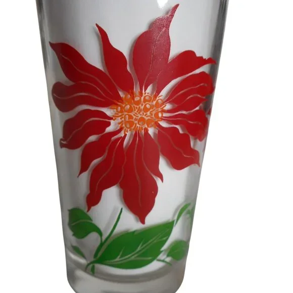 MCM Peanut Butter Juice Glass Tumbler Dark Red Poinsettia Estate find 5" #8 - Picture 3 of 6